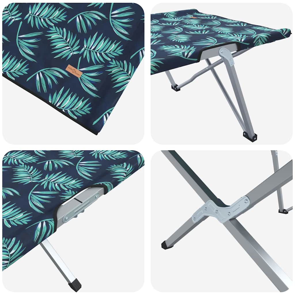 Detail van het opvouwbare vidaXL Camping Bed met bladmotief en stevige stalen poten.