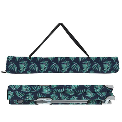 Detail van het opvouwbare camping bed vidaXL met bladmotief en handvat voor eenvoudig transport.