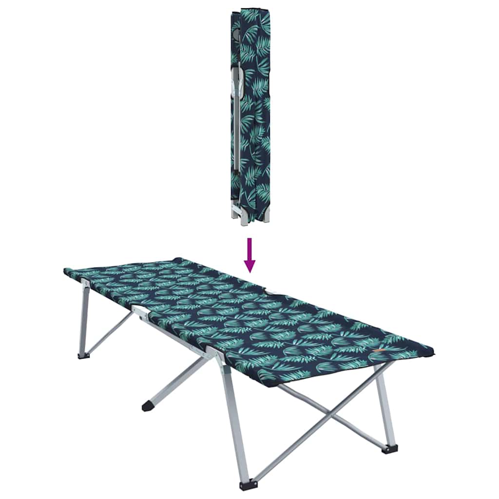 Detail van het vidaXL opvouwbare camping bed met bladerenpatroon, in opgevouwen positie.