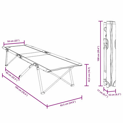 Detail van de afmetingen van het vidaXL opvouwbaar camping bed in zijaanzicht.