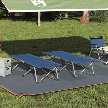 Blauw vidaXL opvouwbaar camping bed, ideaal voor buitengebruik, met stevig stalen frame.