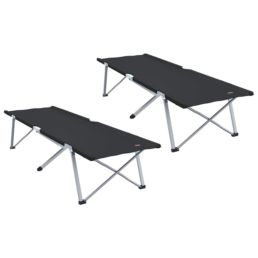 Detail van het vidaXL opvouwbare camping bed in zwart, zijaanzicht met stalen frame.