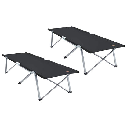 Detail van het vidaXL opvouwbare camping bed in zwart, zijaanzicht met stalen frame.