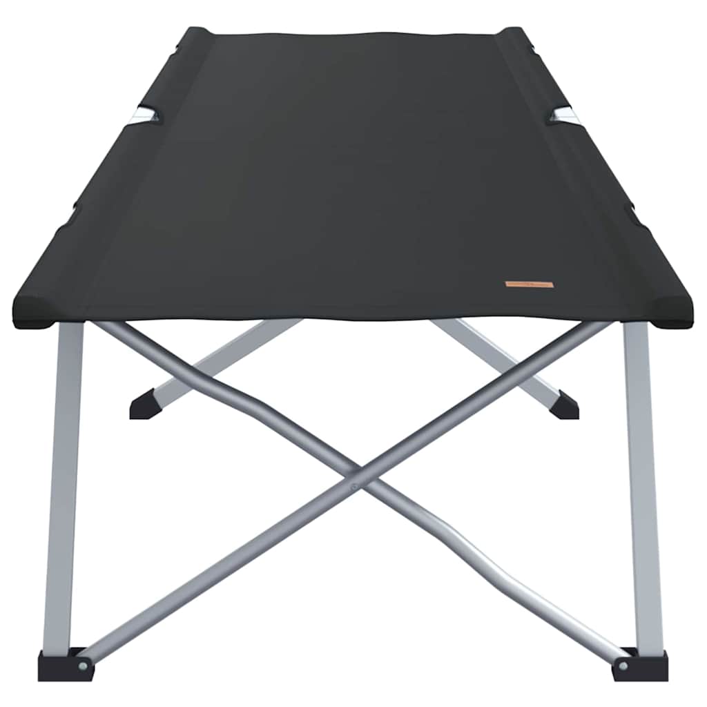 Zwart vidaXL opvouwbaar campingbed, zijaanzicht met stabiel stalen frame.