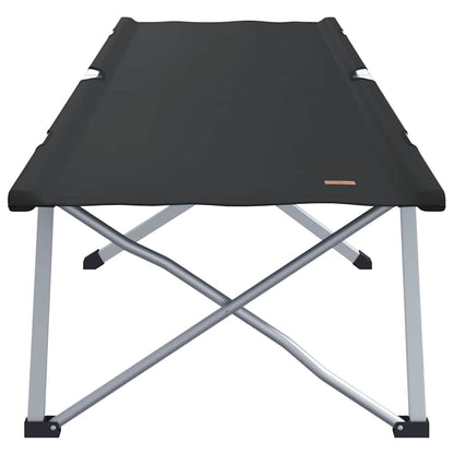 Zwart vidaXL opvouwbaar campingbed, zijaanzicht met stabiel stalen frame.