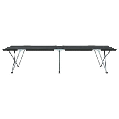 Zijaanzicht van het vidaXL opvouwbare camping bed in zwart met stabiel stalen frame.