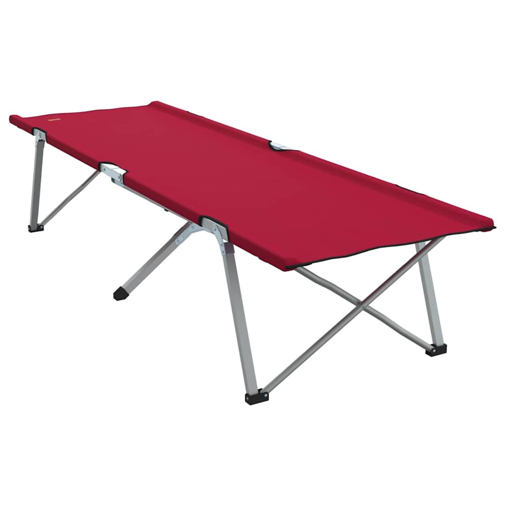 Zijaanzicht van het vidaXL opvouwbare camping bed in rood, met stevig stalen frame.