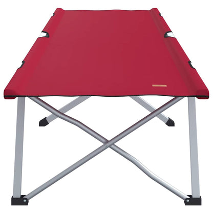 Zijaanzicht van het vidaXL opvouwbare camping bed in rood, met stevig stalen frame.