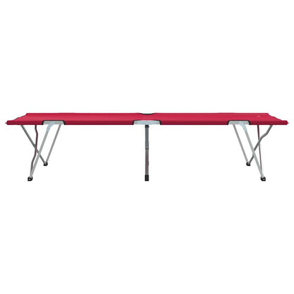 Zijaanzicht van het vidaXL opvouwbare camping bed in rood, met stevig stalen frame.