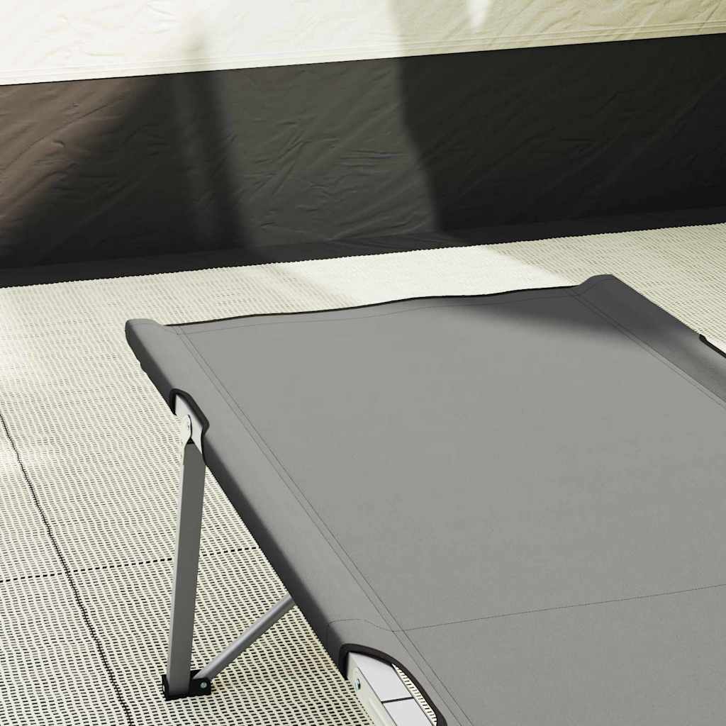 Detail van het grijze vidaXL opvouwbare campingbed met een stevig stalen frame.