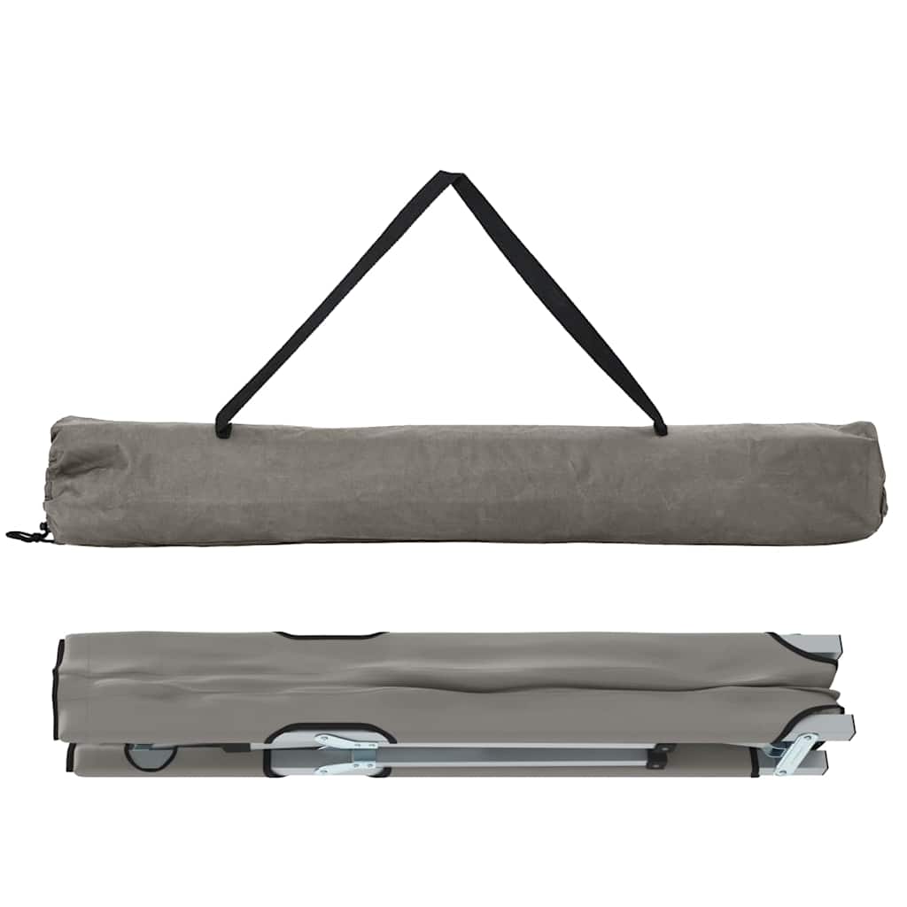 Grijs opvouwbaar campingbed van vidaXL, compact en gemakkelijk te vervoeren.
