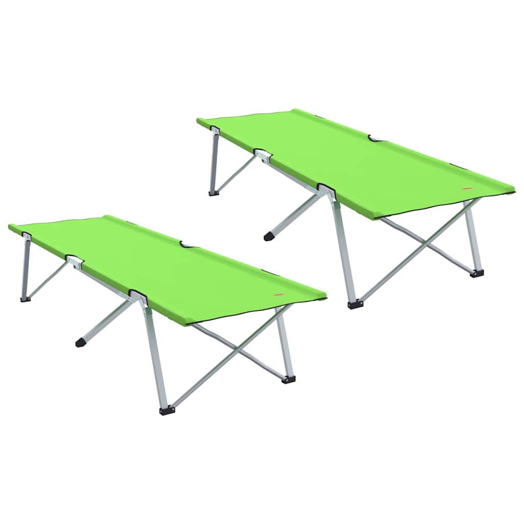 Detail van het vidaXL opvouwbare camping bed in groen, zijaanzicht met stevig stalen frame.