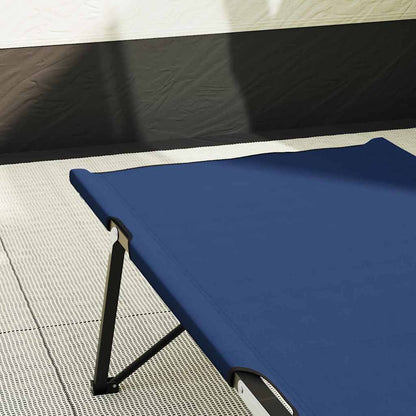 Detail van het vidaXL opvouwbare campingbed in blauw, zijaanzicht met stevige poten.