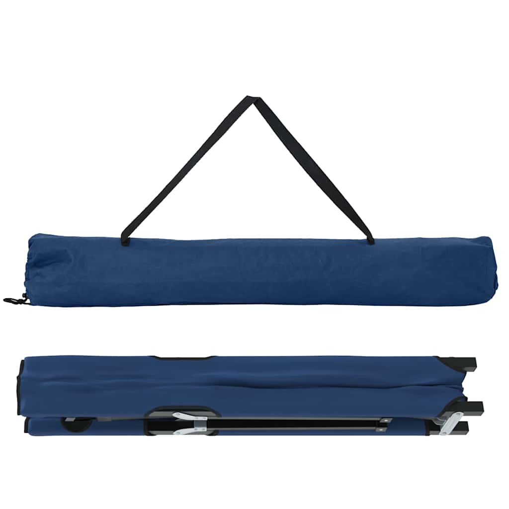 Opgevouwen vidaXL campingbed in blauw met handvat voor eenvoudig transport.