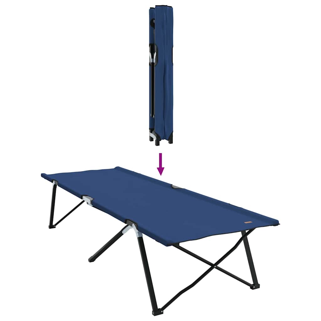 Detail van het opvouwbare vidaXL campingbed in blauw, met de opvouwfunctie zichtbaar.