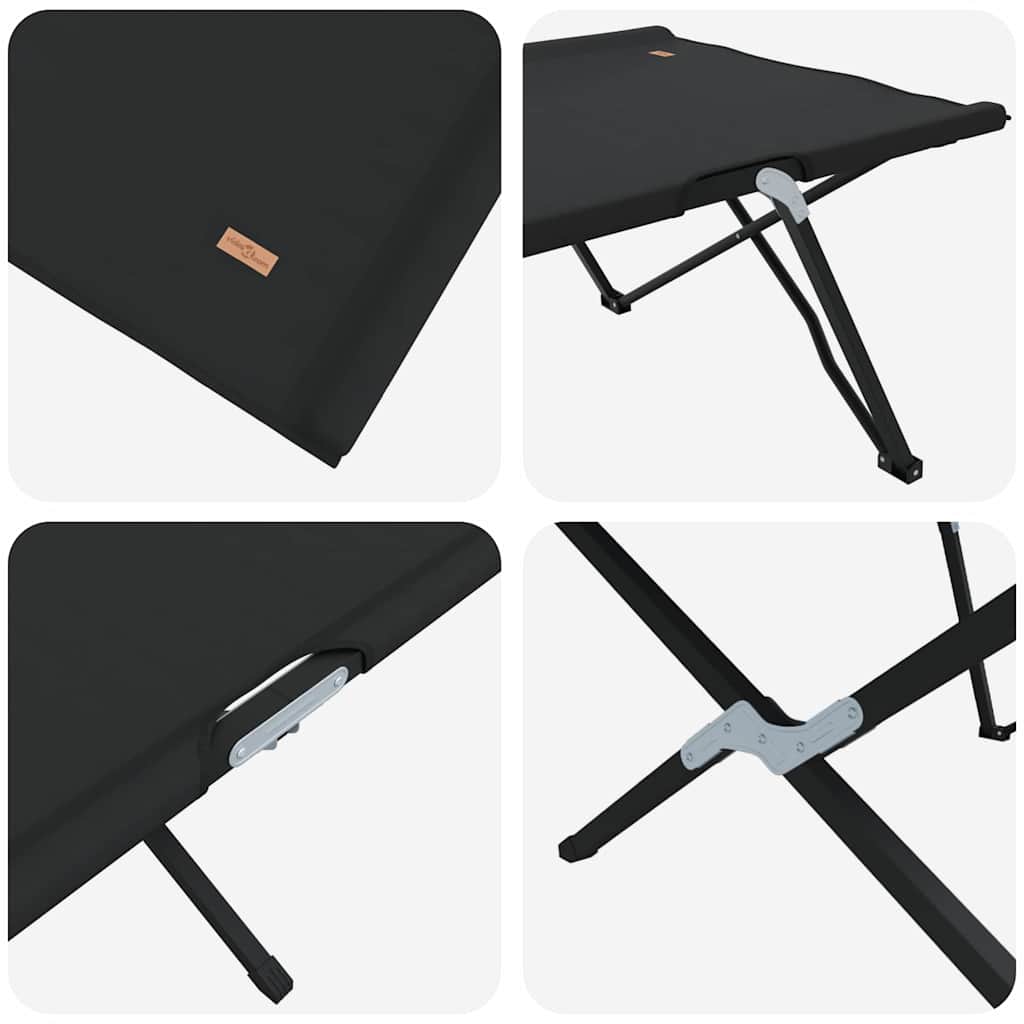 Detail van het opvouwbare vidaXL campingbed met zwart Oxford-stof en stevig stalen frame.