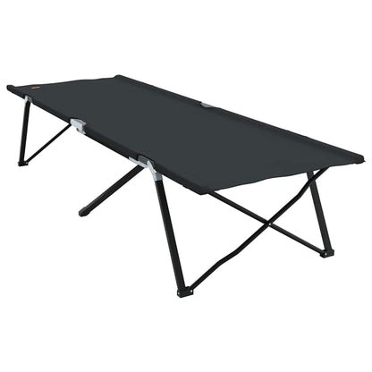 Zijaanzicht van het vidaXL opvouwbare campingbed in zwart, met een stevig stalen frame.