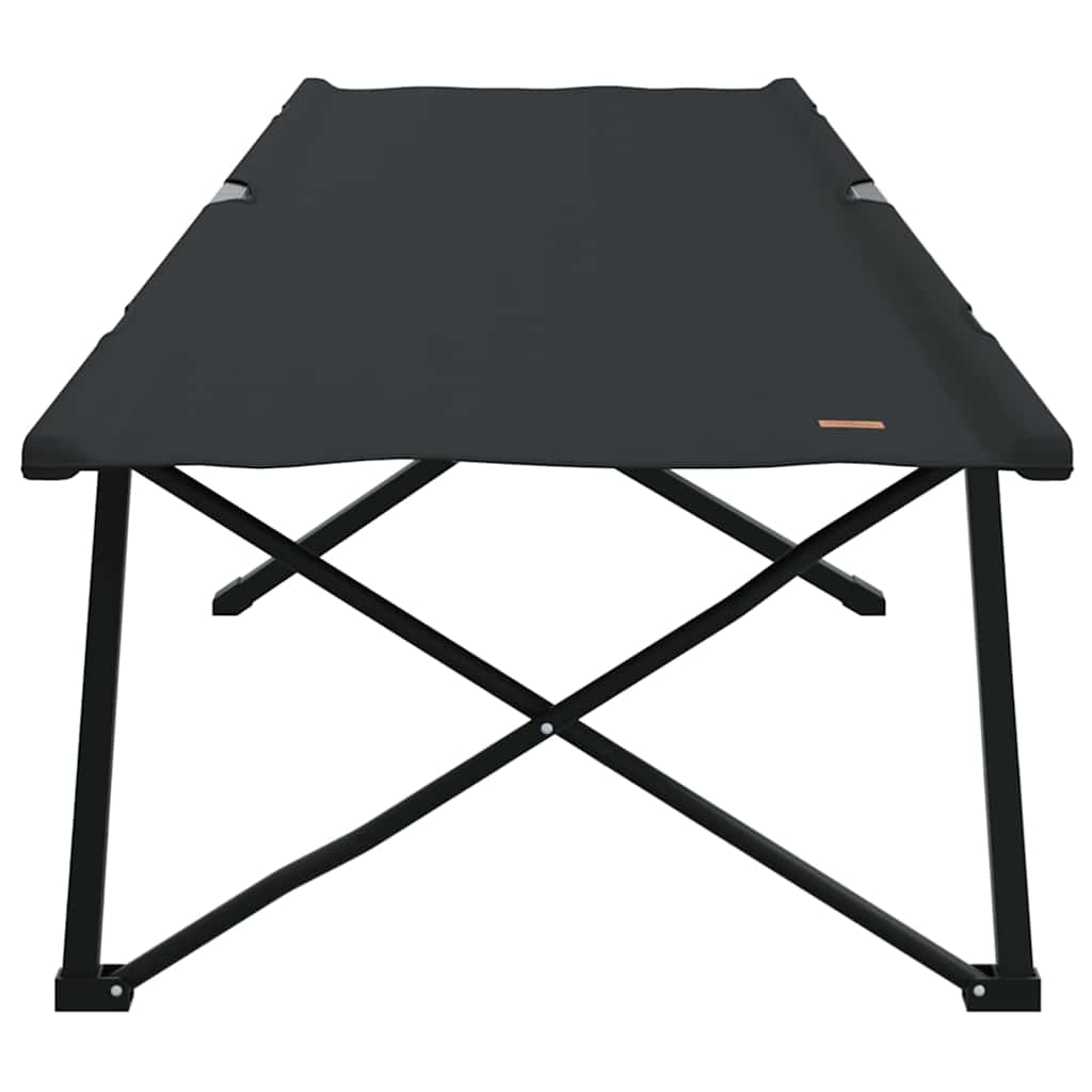 Zijaanzicht van het vidaXL opvouwbare campingbed in zwart, met stabiel stalen frame.