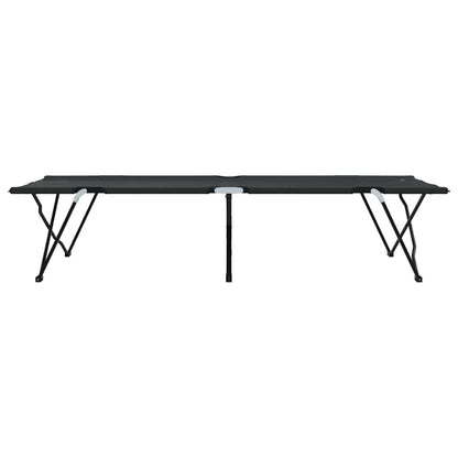 Zijaanzicht van het vidaXL opvouwbare campingbed in zwart, met robuust stalen frame.