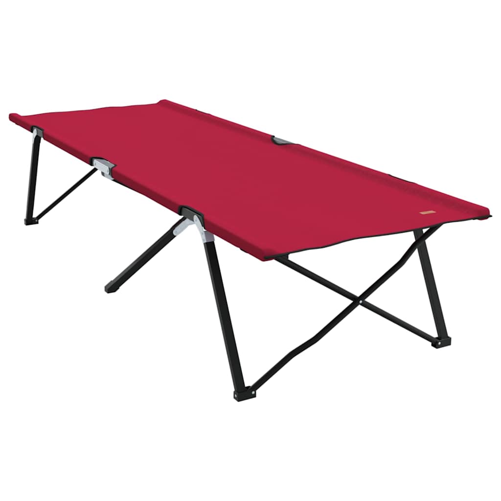 Detail van het vidaXL opvouwbare camping bed in rood, zijaanzicht met stevig stalen frame.