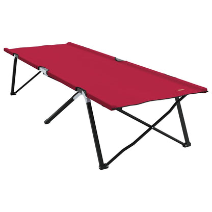 Detail van het vidaXL opvouwbare camping bed in rood, zijaanzicht met stevig stalen frame.