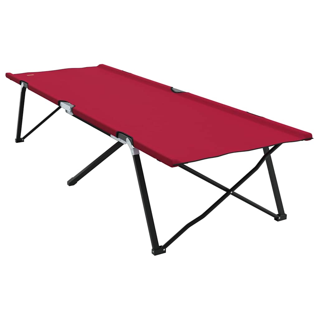 Detail van het vidaXL opvouwbare camping bed in rood, zijaanzicht met stalen frame.