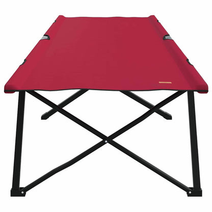Zijaanzicht van het vidaXL opvouwbare camping bed in rood met stevig stalen frame.