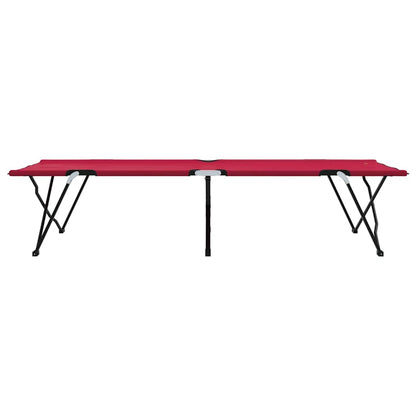 Zijaanzicht van het vidaXL opvouwbare camping bed in rood met stevig stalen frame.