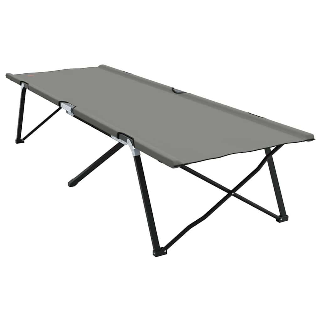 Detail van het vidaXL opvouwbare campingbed in grijs, zijaanzicht met stevig stalen frame.