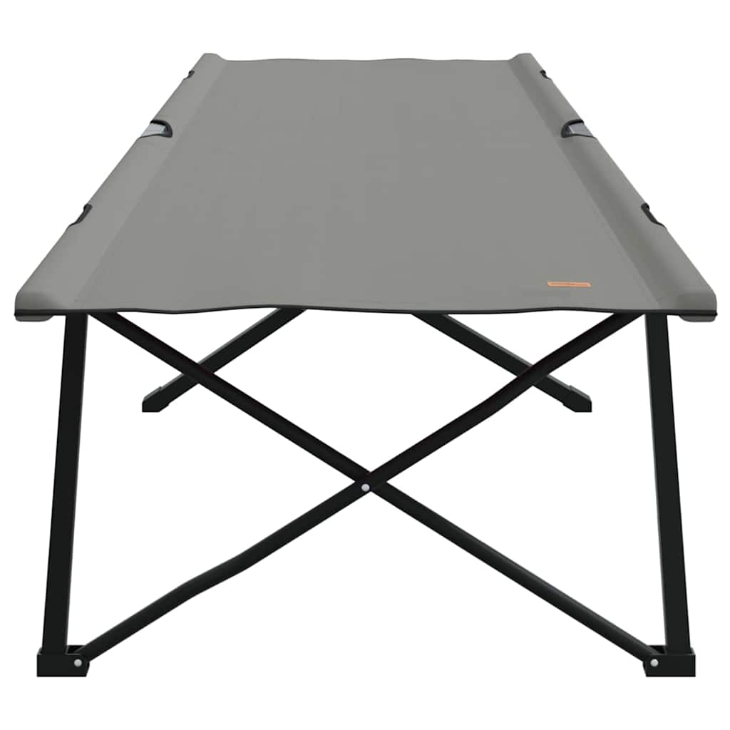 Zijaanzicht van het vidaXL opvouwbare campingbed in grijs met stevig stalen frame.