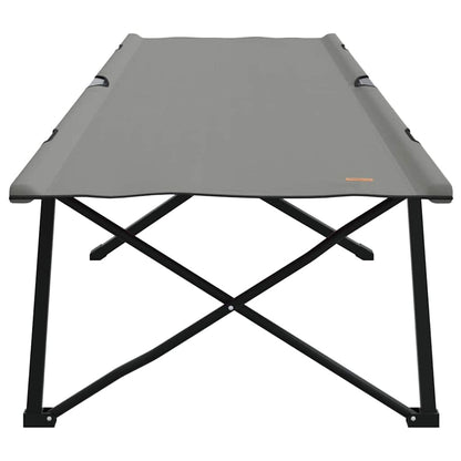 Zijaanzicht van het vidaXL opvouwbare campingbed in grijs met stevig stalen frame.