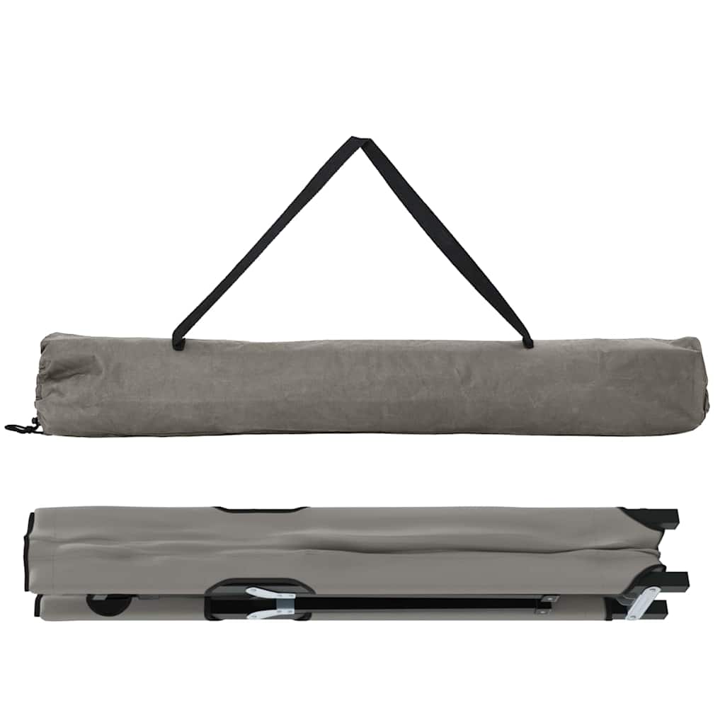 Detail van het opvouwbare vidaXL campingbed in grijs, compact en gemakkelijk te transporteren.