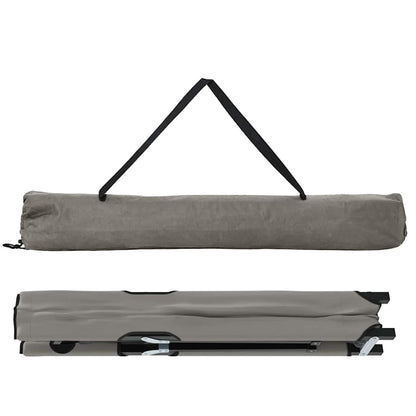 Detail van het opvouwbare vidaXL campingbed in grijs, compact en gemakkelijk te transporteren.