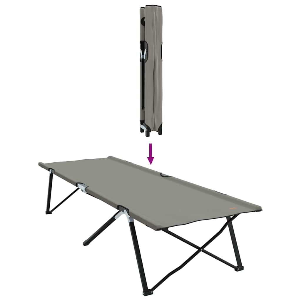 Detail van het vidaXL opvouwbare campingbed in grijs, met opgevouwen ontwerp en stalen frame.