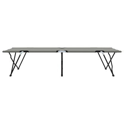 Zijaanzicht van het vidaXL opvouwbare campingbed in grijs met stevig stalen frame.