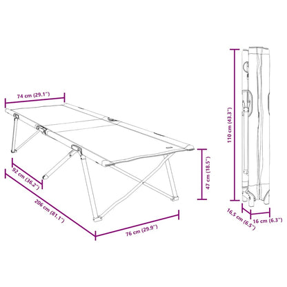 Detailtekening van het vidaXL opvouwbare campingbed met afmetingen en opvouwbare functie.