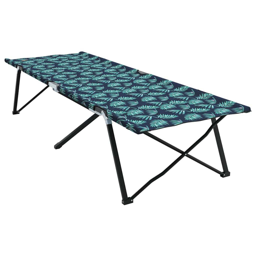 Detail van het vidaXL opvouwbare camping bed met groen-blauw bladmotief op de stof.