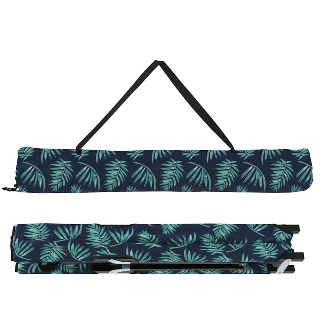 Detail van het vidaXL opvouwbaar camping bed met een navy blauwe hoes met groene bladeren.