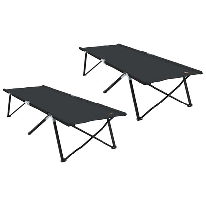 Zijaanzicht van het vidaXL opvouwbare campingbed in zwart, met stevig stalen frame.