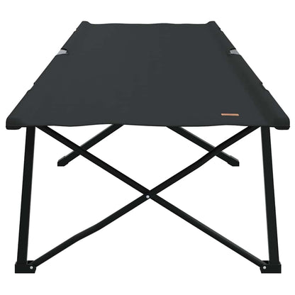 Zijaanzicht van het vidaXL opvouwbare campingbed in zwart met stevig stalen frame.
