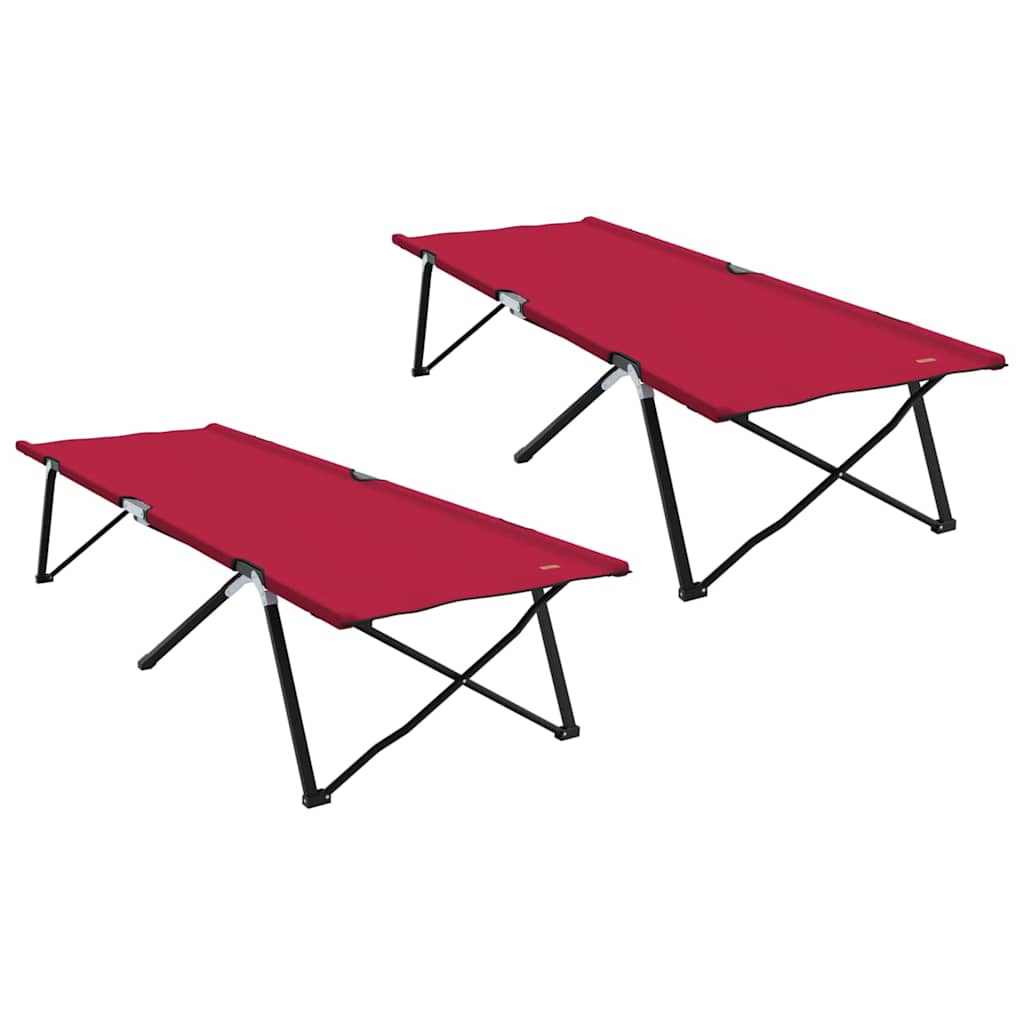 Detail van het vidaXL opvouwbare camping bed in rood, zijaanzicht met ingeklapt frame.