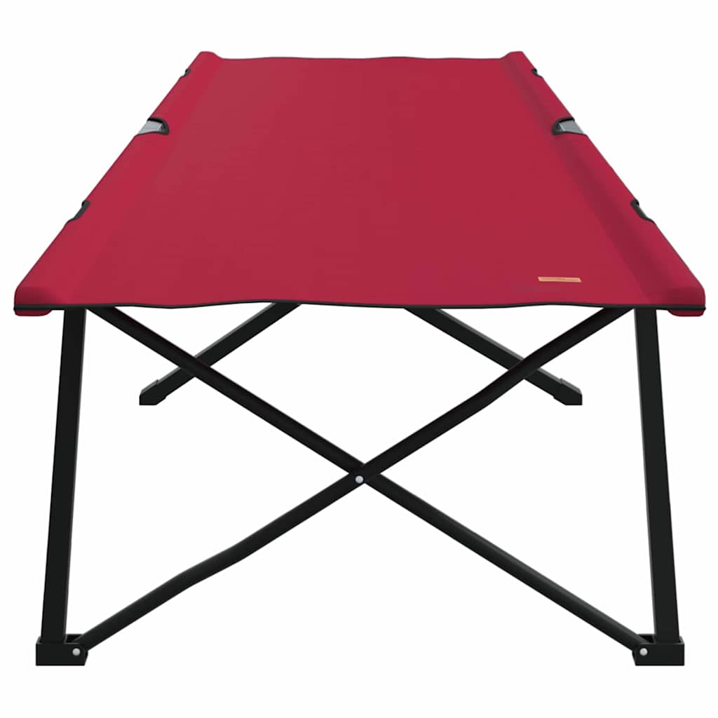 Zijaanzicht van het vidaXL opvouwbare campingbed in rood, met stevige stalen constructie.