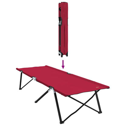 Detail van het opvouwbare vidaXL camping bed in rood, met het opvouwmechanisme zichtbaar.