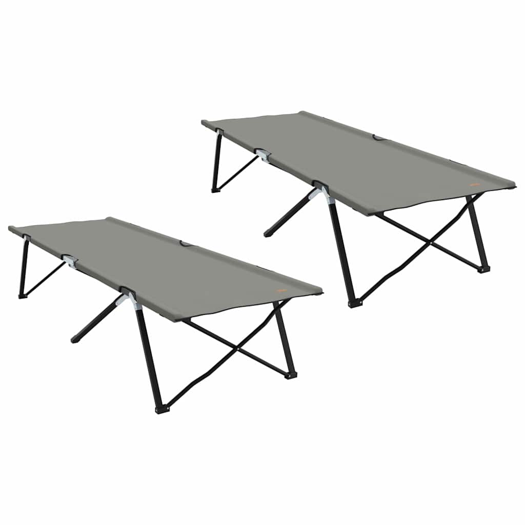Detail van het vidaXL opvouwbare campingbed in grijs, zijaanzicht met stalen frame en Oxford-stof.