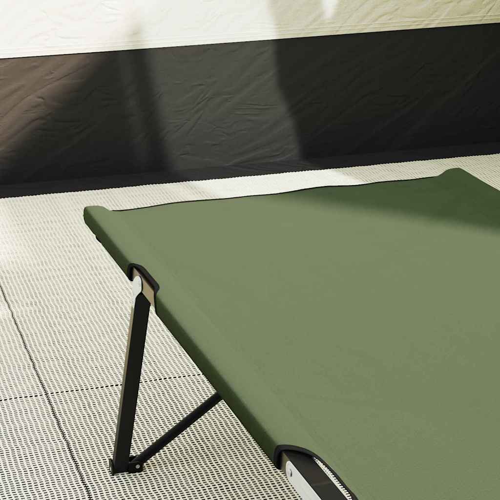 Detail van het opvouwbare vidaXL Camping Bed in groen, zijaanzicht met stevige constructie.