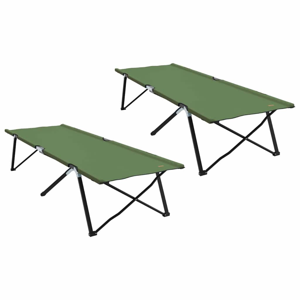 Detail van het vidaXL opvouwbare campingbed in groen, zijaanzicht met stevige stalen poten.
