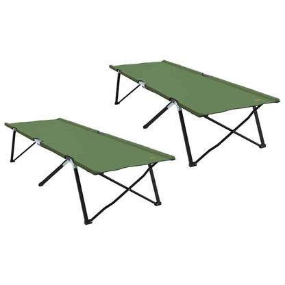Detail van het vidaXL opvouwbare campingbed in groen, zijaanzicht met stevige stalen poten.