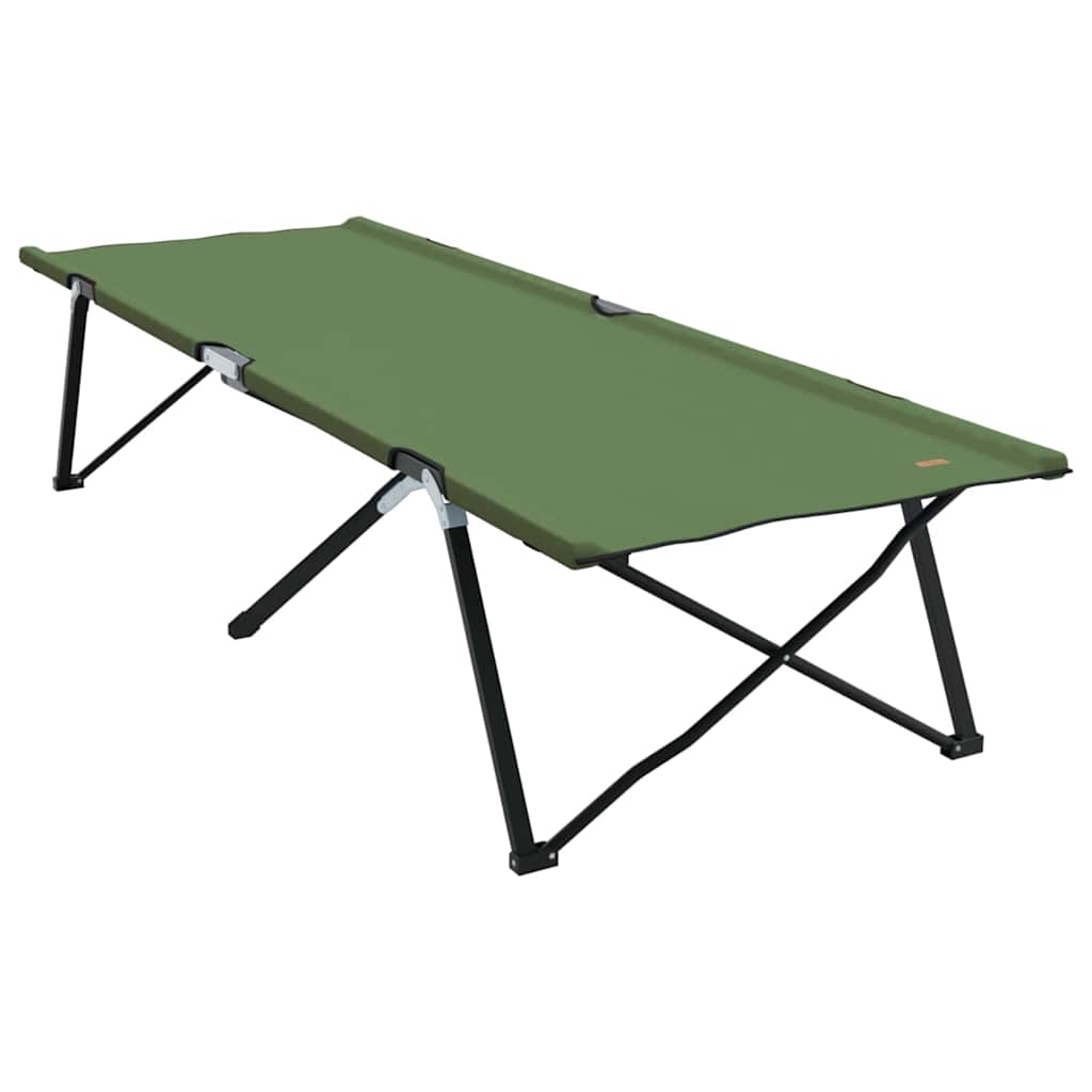 Detail van het vidaXL opvouwbare campingbed in groen, zijaanzicht met stevige stalen poten.