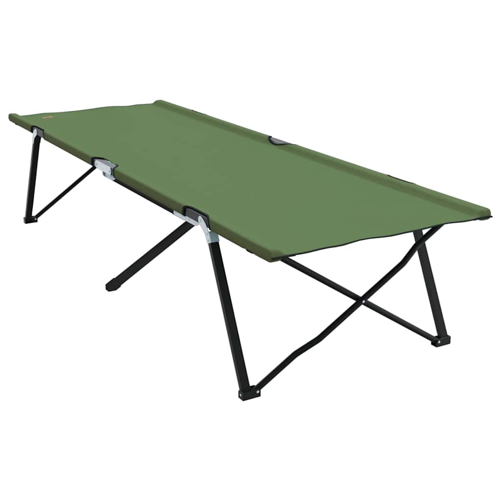 Detail van het vidaXL opvouwbare campingbed in groen, zijaanzicht met stevige constructie.