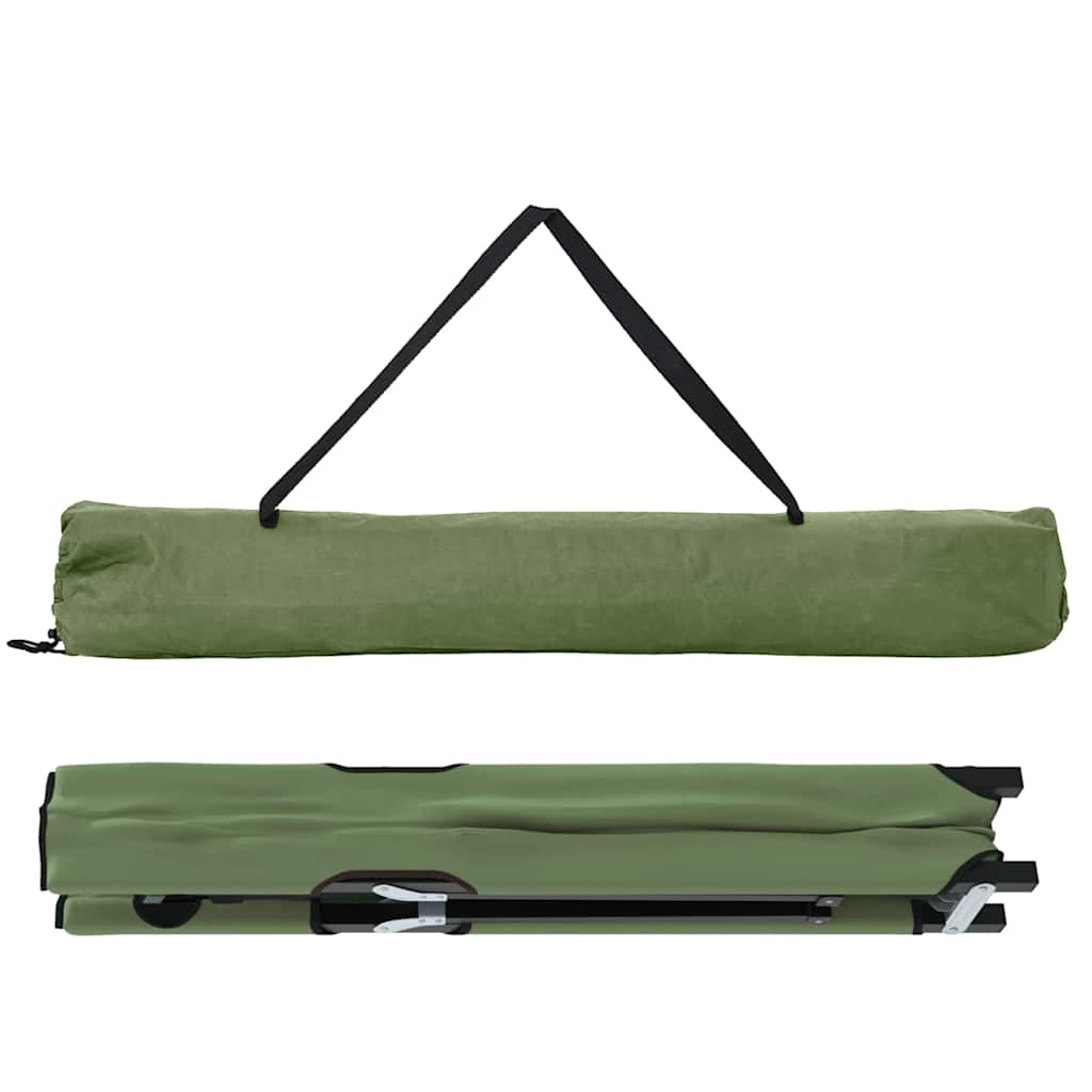 Opgevouwen vidaXL campingbed in groen met handvat voor eenvoudig transport.